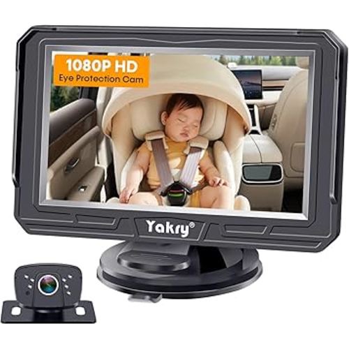 Yakry Baby Car Camera for Backseat - HD 1080P, 170° Wide Angle, Night Vision, 360° Rotation, Safe for Babies, Easy Install, Rear-Facing Baby Car Mirror for Parents Y60