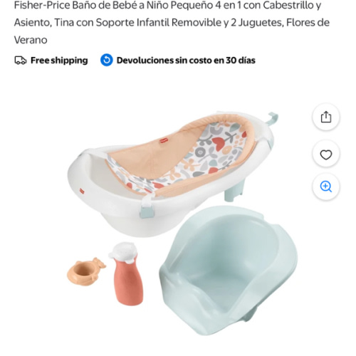 Fisher-Price Baño de Bebé a Niño Pequeño 4 en 1 con Cabestrillo y Asiento, Tina con Soporte Infantil Removible y 2 Juguetes, Flores de Verano