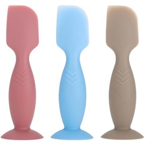 3 Pack Baby Diaper Cream Spatula Applicator, Soft Silicone Diaper Cream Brush Baby Butt Paste Spatula Diaper Cream Brush with Suction Cup Base (Khaki, Blue, Rose Red)