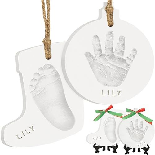 Baby Hand and Footprint Kit - Personalized Baby First Christmas Ornament, Newborn Footprint Ornament Keepsake, Easy DIY Dog Paw Print Kit, Newborn Christmas Gifts for Boys, Girls, New Mom (Jingles)