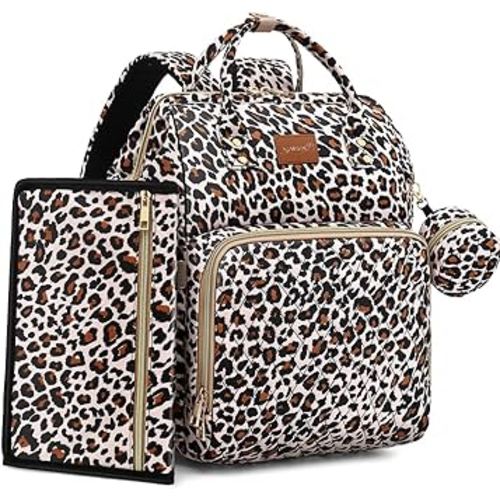 Diaper Bag Backpack with Changing Pad, Pacifier Case, Baby Bag for Boy Girl Toddler - Large, Stylish, Waterproof Travel Quilted Diaper Bag for Mom - Baby Shower - Cheetah
