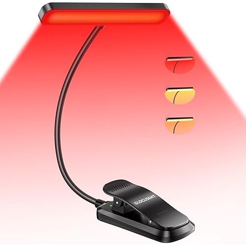 Glocusent 630nm Red Light Reading Light, 26 LED Zero Blue Light Book Lamp