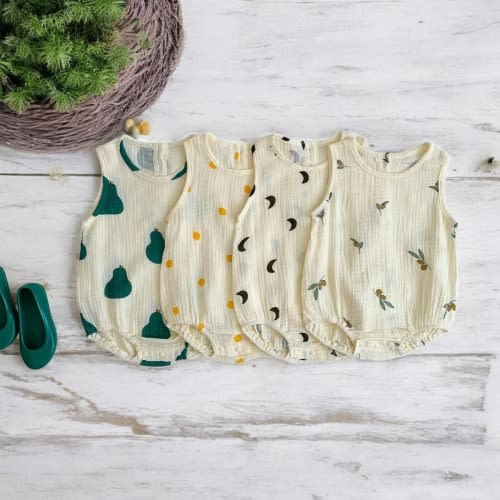 Summer Baby Bodysuit | Soft Cotton Muslin Romper for Newborns & Toddlers | Gender Neutral Yellow Polka Dot Sleeveless Jumpsuit | 0–24 Months