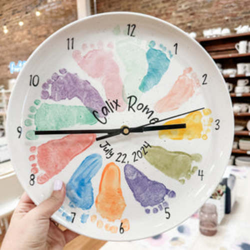 Baby footprint clock kit diy – Pink Pig Pottery Studio
