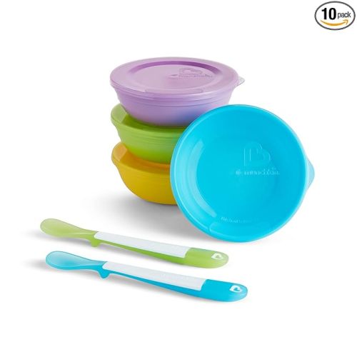 Munchkin® Love-a-Bowls™ 10 Piece Baby Feeding Set, Includes Bowls with Lids and Spoons, Multicolor