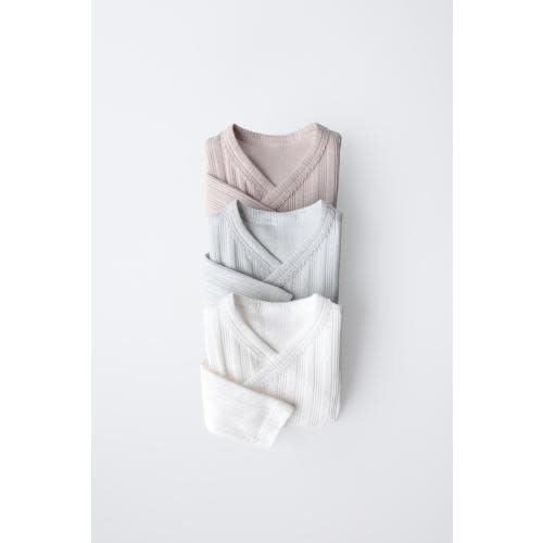 THREE-PACK OF LONG SLEEVE KIMONO COLLAR BODYSUITS - Multicolored | ZARA United States