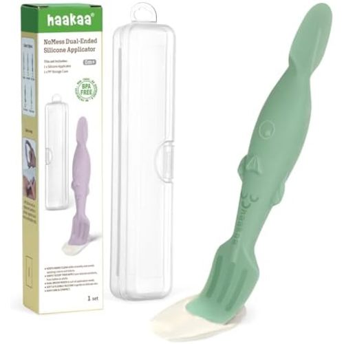 haakaa Dual-Ended Silicone Baby Diaper Cream Spatula with Case, Pea Green