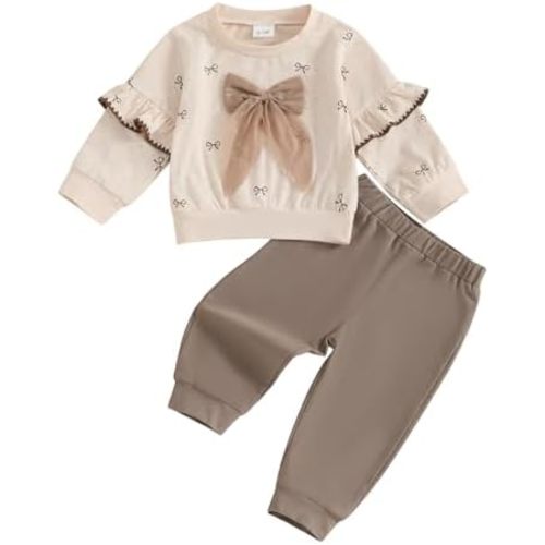 Infant Baby Girls Clothes Toddler Long Sleeve Crewneck Bowknot Sweatshirts Jogger Pants 2Pcs Fall Winter Outfits