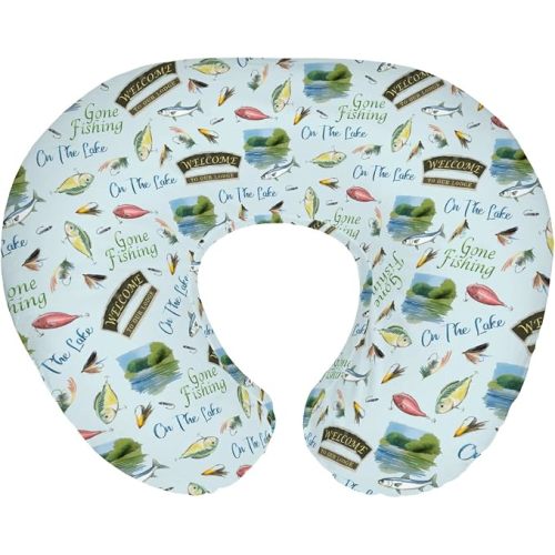 Fishing Baby Nursing Pillow Covers for Boy Girl Lake Gone Fishing Nursery Feeding Pillowcase for Breastfeeding Pillows Outdoor Hunting Camping Soft Stretchy Removable Covers for Newborn Infant