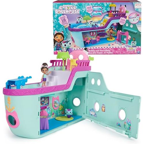 Gabby’s Dollhouse, Gabby Cat Friend Ship, Cruise Ship Toy with 2 Toy Figures, Surprise Toys & Dollhouse Accessories, Kids Toys for Girls & Boys 3+