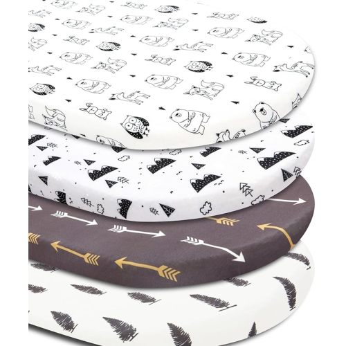 4 Pack Bassinet Sheets Woodland Forest Animals Wood Neutral Unisex Fitted Baby Bassinet Sheets Set for Standard Bassinets for Baby Boys or Girls