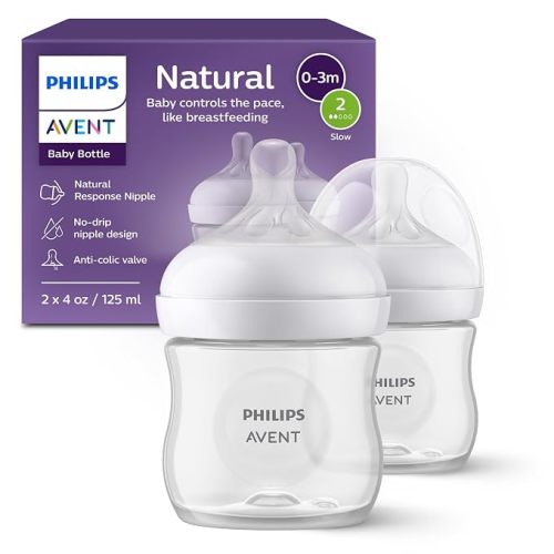 Philips Avent Natural Baby Bottles, Slow Flow, 4 oz, BPA-Free, 2-Pack