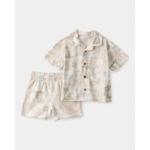 Baby Boy 2-Piece Palm Tree Tropical Top & Short Set - Cream | Carter's