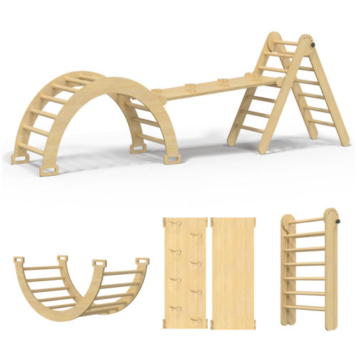 5 In 1 Extra Large Pikler Triangle Set, Indoor Climbing Toys For Toddler, Foldable Wooden Montessori Climbing Set With Arch, Ramp & Climbing Triangle, Baby Indoor Playground For Kids | Wayfair