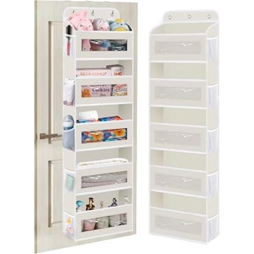 KYEVIS Over The Door Organizer, 5 Shelves Closet Door Hanging Organizer with 10 Mesh Pockets, Nursery Closet Organizer, Baby Essentials, Dorm Room Essentials for Girls