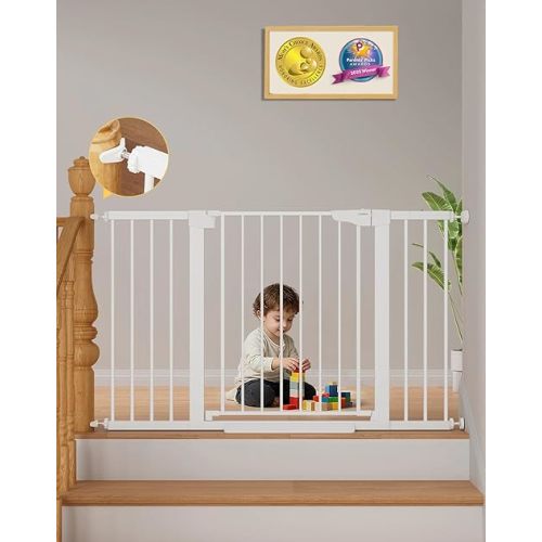 Cumbor 29.7"–51.5" Extra Wide Baby Gate for Stairs, Pressure-Mounted Dog Gates for Doorways & Hallways, Auto-Close Walk-Through, No-Trip Design, Child Proof Safety, Dog/Pet Gate for Indoor Use, White
