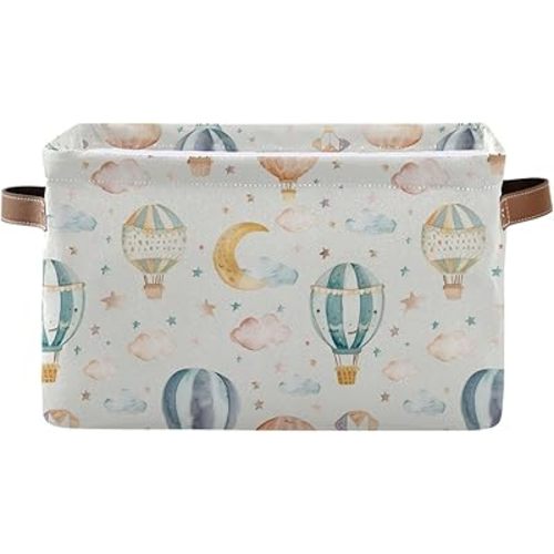 Sky Hot Air Balloons Storage Basket Canvas Fabric Collapsible Storage Bins Box Organizer Waterproof for Home Bedrooms 1 Pack