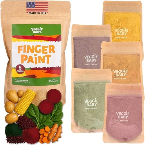 Edible Finger Paint for Babies - Non Toxic Baby Safe Paint Powder, 5 Pouches, Vegan Vegetable Colors, Easy Clean, Made in USA, Creative Play for 6 Months+