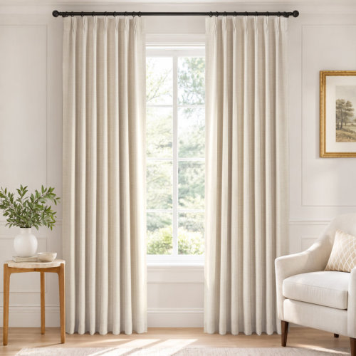 Gracie Oaks 100% Blackout Curtains Thermal Insulated Drapes Faux Linen Pinch Pleated Privacy Window Panels with 20 Hooks for Bedroom & Living Room (Set of 2) & Reviews | Wayfair