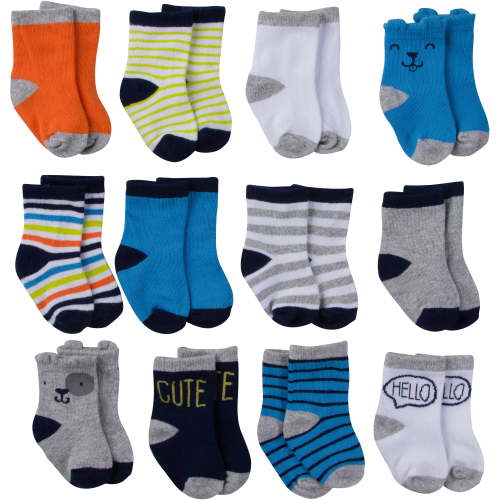Onesies Brand Baby Boy Assorted Stay-on Jersey Crew Wiggle-Proof Socks, 12-Pack, 0/6 Months - 24 Months