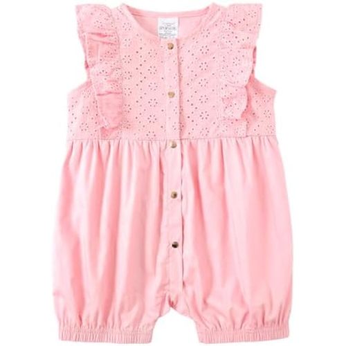 Jimonda Baby Girl Romper - Ruffled Sleeveless Jumpsuit with Button Front, Floral Openwork Design for Photoshoots(0-24M)