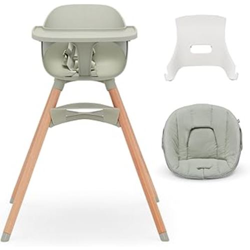 Lalo The High Chair Infant Kit - Convertible Wooden High Chair for Babies & Toddlers with Infant Support & Cushion, Grows with Your Child, Dishwasher Safe Tray, Adjustable Footrest Sage