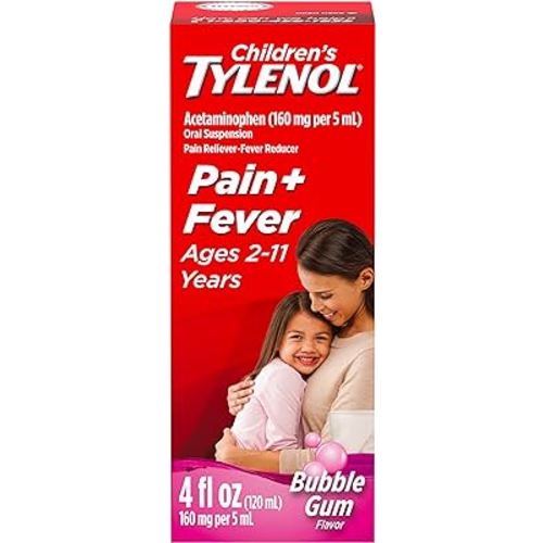 Children's Tylenol Oral Suspension Medicine, Kids' Liquid medicine Pain Reliever & Fever Reducer for Cold + Flu Symptoms, Aspirin-, Ibuprofen- & Alcohol- Free, Bubble Gum, 4 fl. oz