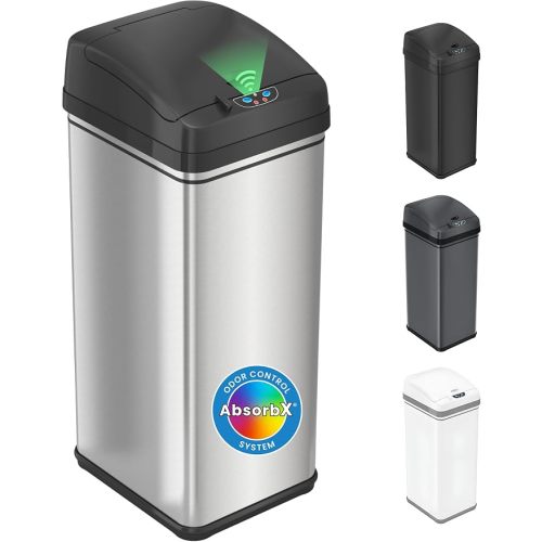 iTouchless 13 Gallon Sensor Trash Can with Lid, Pet Lock & Odor Filter, Patented Automatic 50L Stainless Steel Kitchen Garbage Bin, Touchless Motion Activated, Fingerprint-Proof Wastebasket, Silver