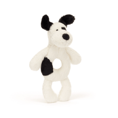 Bashful Black & Cream Puppy Ring Rattle
