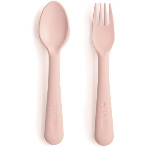 mushie Flatware Fork and Spoon Set For Kids | Made in Denmark (Blush)