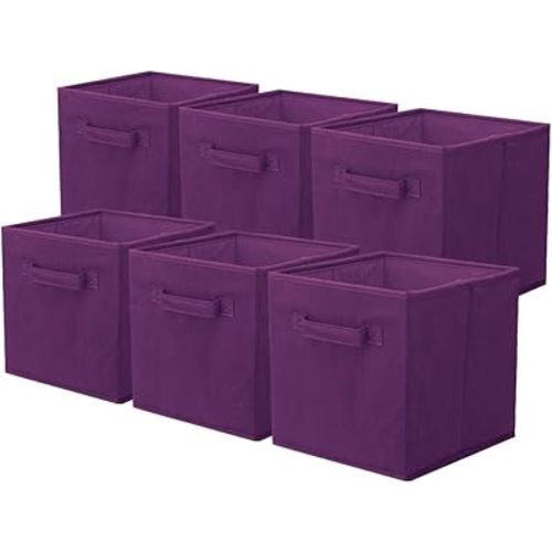 ShellKingdom Storage Bins, Foldable Fabric Storage Cubes And Cloth Storage Organizer Drawer For Closet And Toys Storage, 6 Pack (Purple)
