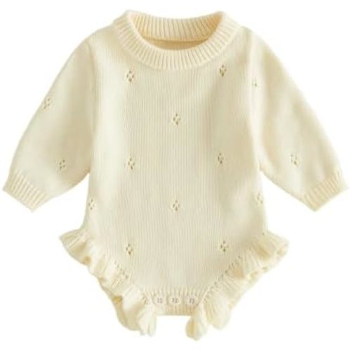 fhutpw Newborn Baby Girl Knit Sweater Romper Long Sleeve Oversized Onesie