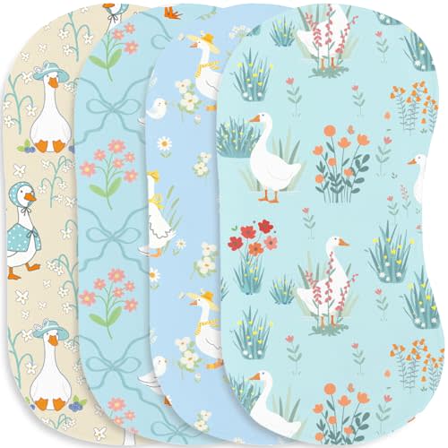 4pcs Goose Burp Cloths for Baby Boys Girls Parent,100% Cotton White Geese Themed Design Burp Rags,Muslin Burping Cloths,Absorbent Spit-Up Cloths for Infant Newborns