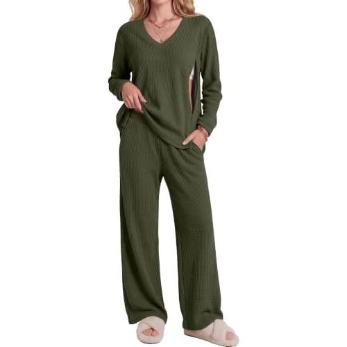 Locoowai 2 Piece Postpartum Nursing Waffle Knit Sets