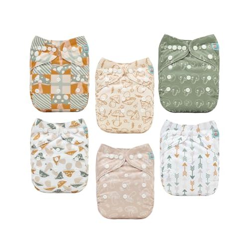 ALVABABY Baby Cloth Diapers 6 Pack with 12 Inserts Cloth Diaper Covers Adjustable Washable Reusable for Baby Girls and Boys 6DM128A