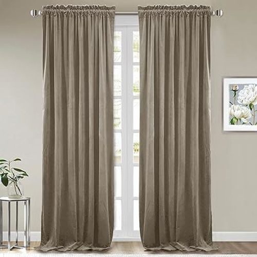 StangH Camel Beige Velvet Curtains 84 inches - Super Soft Thick Thermal Window Curtains Rod Pocket Sunlight Blocking & Privacy Protect Panels for Cottage/Guest Room, W52 x L84, 2 Panels
