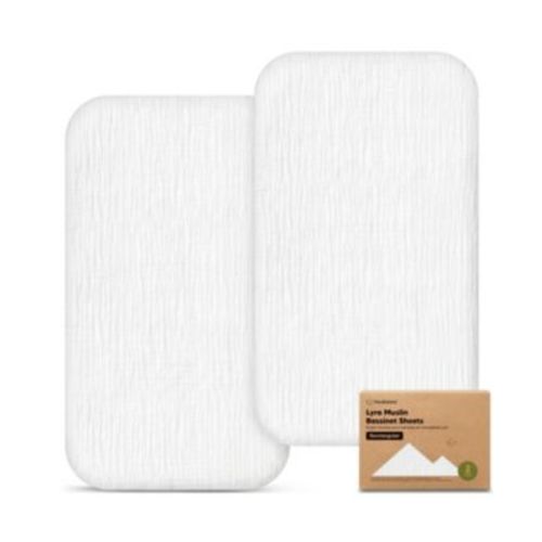 Baby Bassinet Sheets Girls, Boys, 2-Pack Lyra Muslin Bassinet Fitted Sheet for Baby Delight Dreamer Bedside Sleeper, 32x21 Rectangle