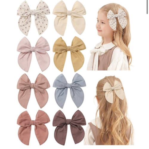 Doboi 8PCS Baby Girls Hair Clips Fable Hair Bows Cotton Linen Bows for Girls Hair Accessories for Baby Toddlers Kids （Includes Stamp Duty Hair Clip）