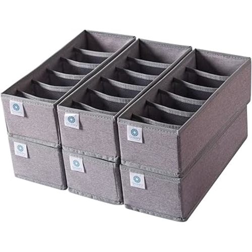 Qozary 6 Pack Sock Underwear Drawer Organizer Dividers, Collapsible Cabinet Closet Storage Boxes for Clothes, Socks, Lingerie, Underwear, Tie, Belt, Baby, Bedroom