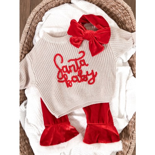 Hand embroidered knit sweater- Santa Baby. Toddler/baby Christmas sweater.
