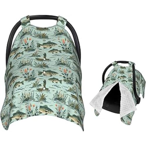 Fisher and Bass Fishes Baby Car Seat Canopy Nursing Cover for Newborn Car Seat Breastfeeding Covers Blanket Newborn Shower Gift