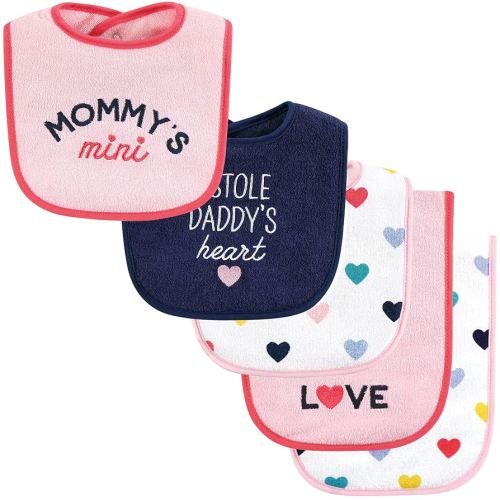 Hudson Baby Unisex Baby Cotton Terry Bib and Burp Cloth Set, Bold Mom Dad, One Size