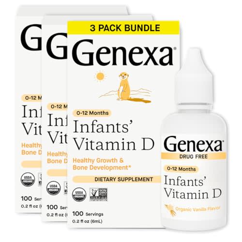 Genexa Infants Vitamin D Liquid Drops for Newborn, Baby & Toddler | Bone Development | Delicious Organic Vanilla Flavor | Certified Organic, Gluten Free, & Non-GMO | 270 Servings (3 Pack)
