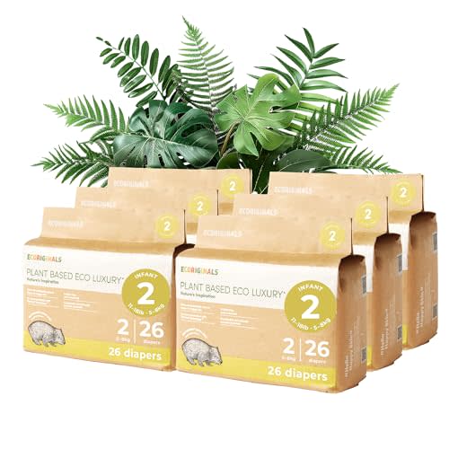 Ecoriginals - 156 Eco Infant Diapers Size 2 - Baby Diapers with 100% Plant-Based Layers, Disposable & Hypoallergenic Baby Essentials for Infant Babies - Secure Fit Size 2 Diapers (11-18lb), 6 Pack