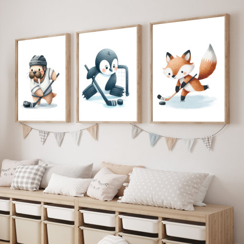 Hockey kids room decor, Sports nursery decor, Baby animals sports, Boy sports nursery, Baby animals, Hockey nursery decor, Prints or Canvas