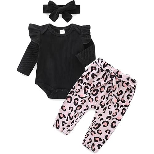 Newborn Baby Girl Outfits Clothes Cute Long Sleeve Ruffle Romper Floral Pants Headband Set 0~12M