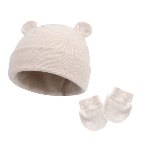 FAIWAD Baby Hats and Mittens Infant Cotton Beanie Gloves No Scratch Set Newborn Cute Hat 2pcs for Boys Girls