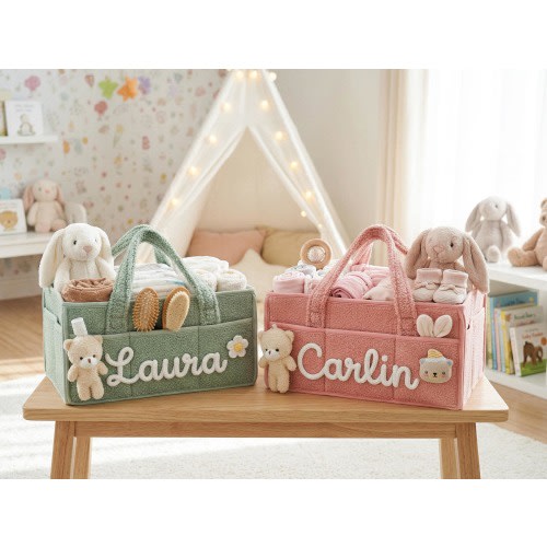 Personalized Diaper Caddy Basket, Custom Nursery Organizer with Name, Baby Shower Gift, Baby Storage Basket