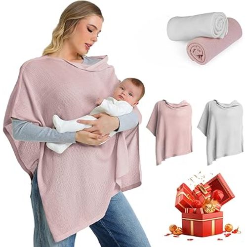 2pk Nursing Cover for Breastfeeding, Soft & Breathable Privacy Poncho, Multi-Use Feeding Shawl, Comfortable & Portable Breastfeeding Cover for Women Includes Mesh Laundry Bag