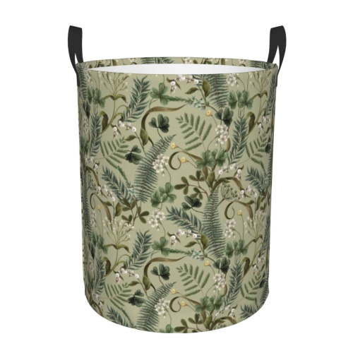 Xecao Tropical Plants Green Print Laundry Hamper Basket,designed for Blanket Storage and Nursery Clothes in the Bedroom